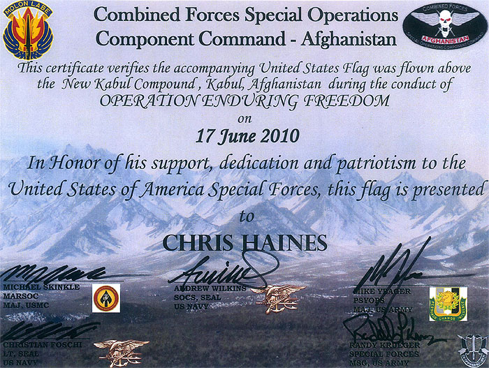 Certificate of Flag Flown